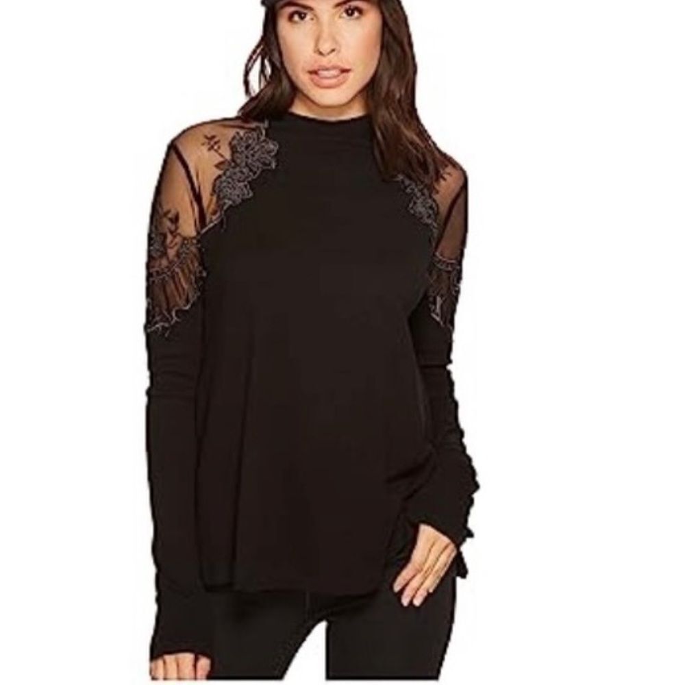 Free people Elegant Black Sheer Lace Women's Top